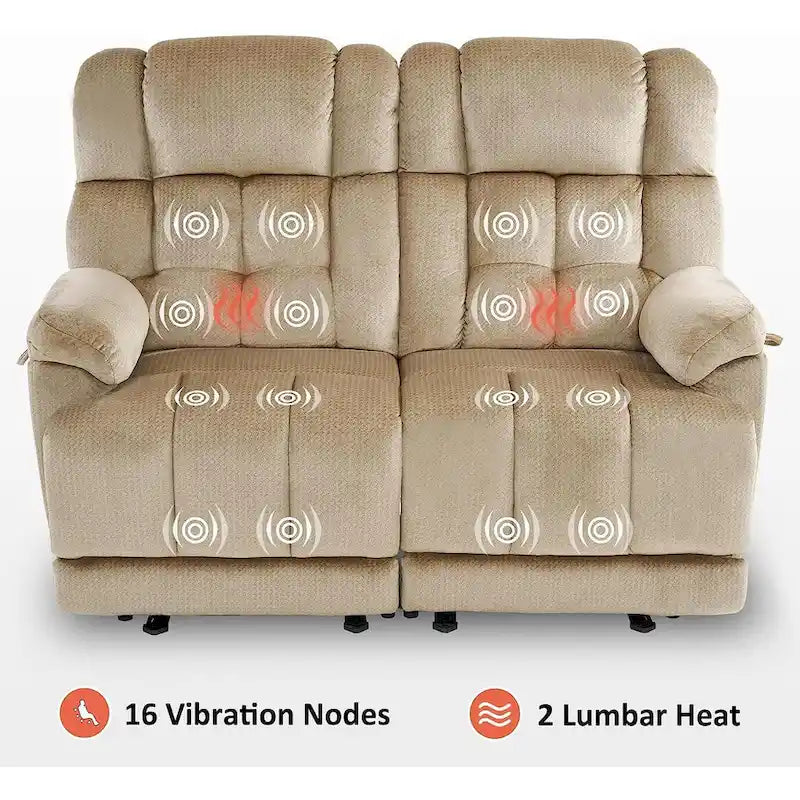 MCombo Electric Power Reclining Loveseat Sofa with Heat and Massage, Fabric 6237
