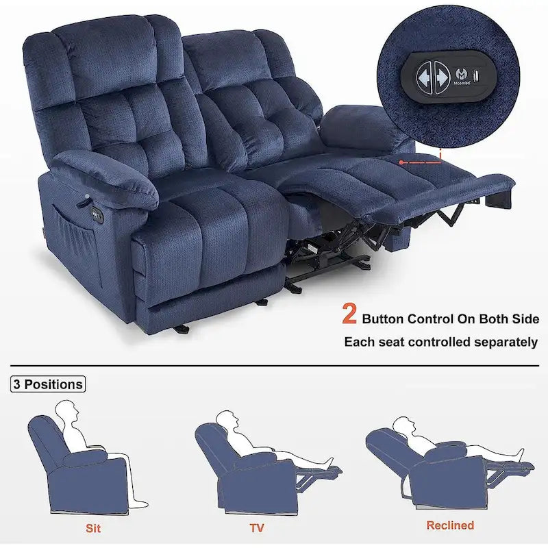 MCombo Electric Power Reclining Loveseat Sofa with Heat and Massage, Fabric 6237