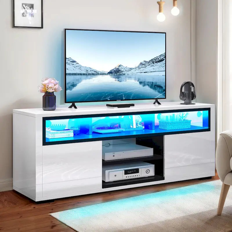 Moasis High Gloss LED TV Stand & Entertainment Center Media Console for up to 70 inch TVs