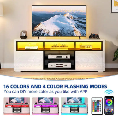 Moasis High Gloss LED TV Stand & Entertainment Center Media Console for up to 70 inch TVs