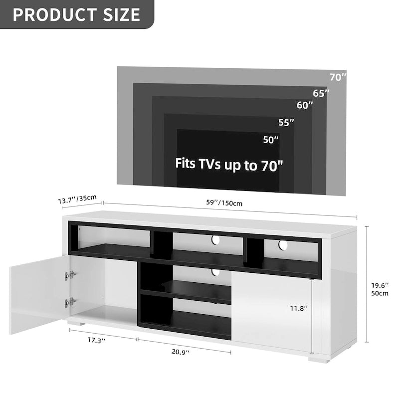 Moasis High Gloss LED TV Stand & Entertainment Center Media Console for up to 70 inch TVs