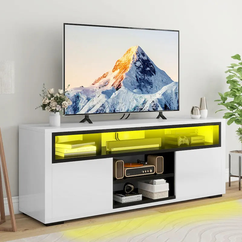 Moasis High Gloss LED TV Stand & Entertainment Center Media Console for up to 70 inch TVs