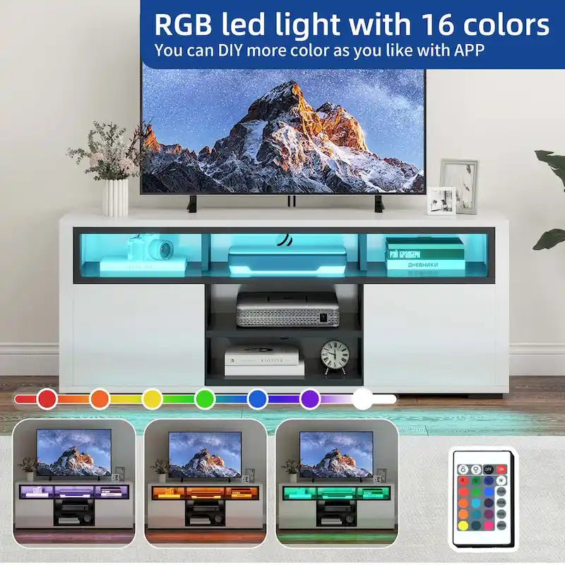 Moasis High Gloss LED TV Stand & Entertainment Center Media Console for up to 70 inch TVs