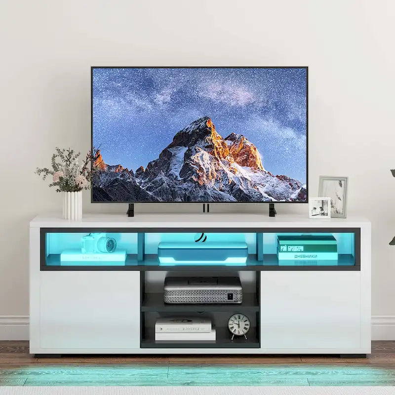 Moasis High Gloss LED TV Stand & Entertainment Center Media Console for up to 70 inch TVs