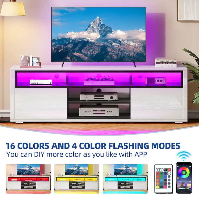 Moasis High Gloss LED TV Stand & Entertainment Center Media Console for up to 70 inch TVs