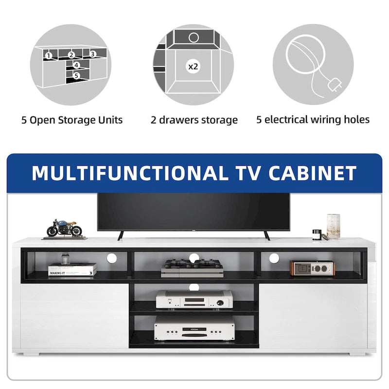 Moasis High Gloss LED TV Stand & Entertainment Center Media Console for up to 70 inch TVs