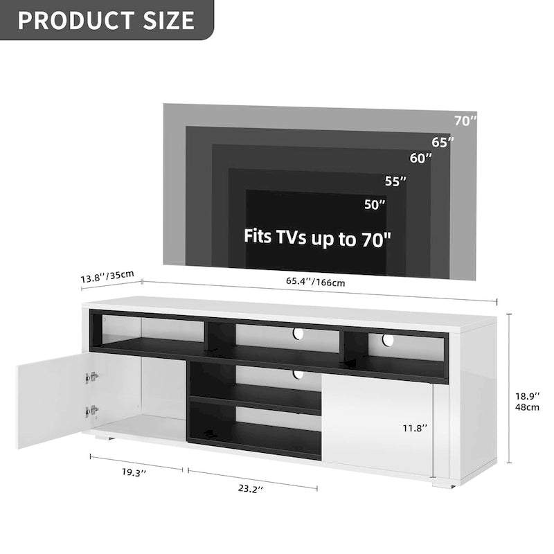 Moasis High Gloss LED TV Stand & Entertainment Center Media Console for up to 70 inch TVs
