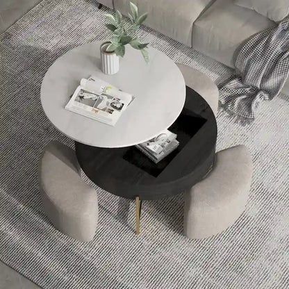 31.5 Modern Round Lift-Top Coffee Table Set with Storage & 3 Ottomans