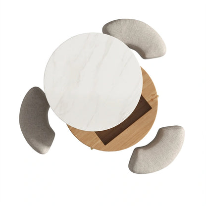 31.5 Modern Round Lift-Top Coffee Table Set with Storage & 3 Ottomans