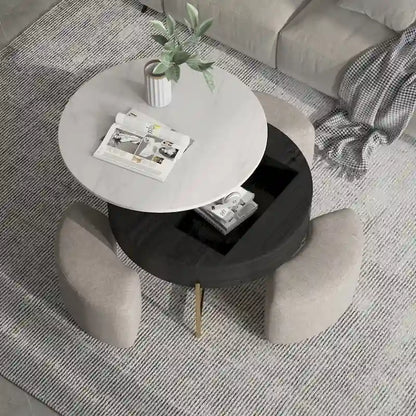 31.5 Modern Round Lift-Top Coffee Table Set with Storage & 3 Ottomans