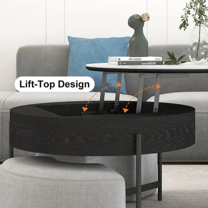 31.5 Modern Round Lift-Top Coffee Table Set with Storage & 3 Ottomans