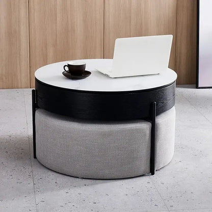 31.5 Modern Round Lift-Top Coffee Table Set with Storage & 3 Ottomans