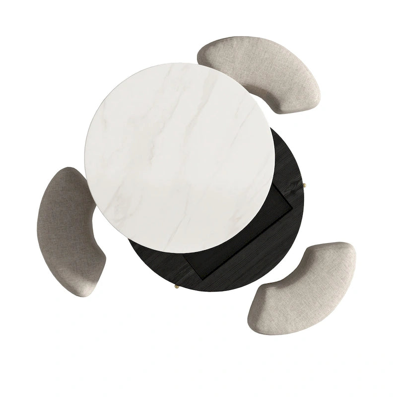 31.5 Modern Round Lift-Top Coffee Table Set with Storage & 3 Ottomans