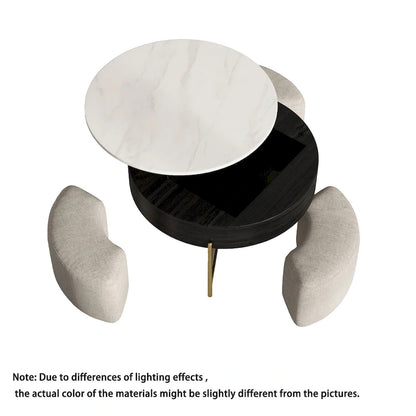 31.5 Modern Round Lift-Top Coffee Table Set with Storage & 3 Ottomans