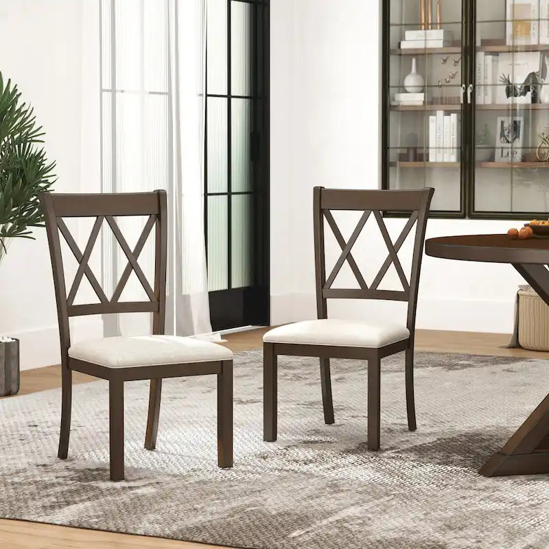 Roundhill Furniture Windvale Upholstered Cross-back Dining Chair, Set of 2