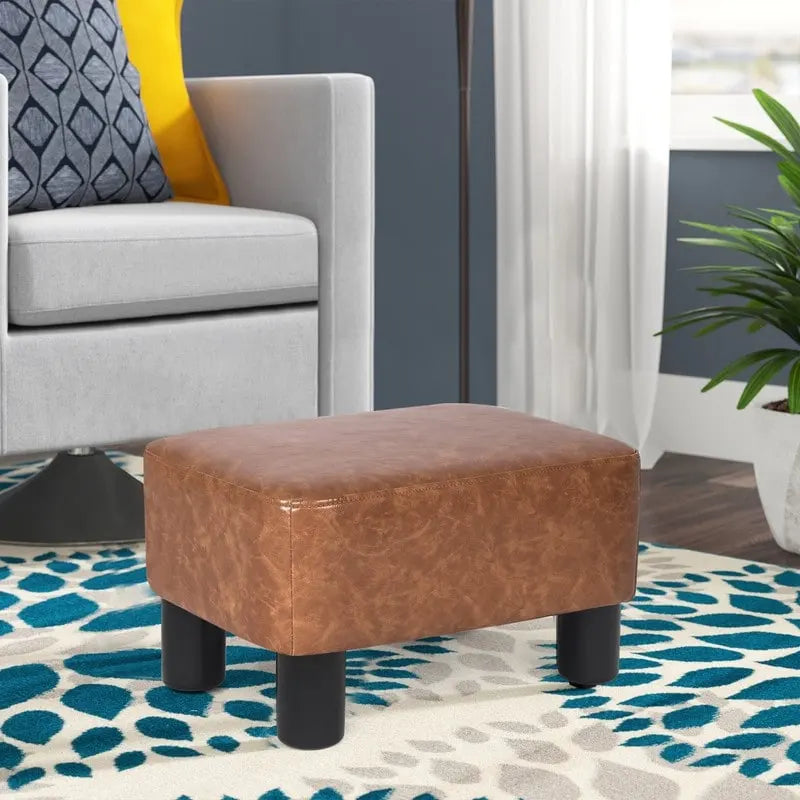 Adeco Small Footstool PU Leather Ottoman Footrest Modern Rectangular
