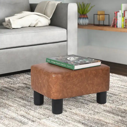 Adeco Small Footstool PU Leather Ottoman Footrest Modern Rectangular