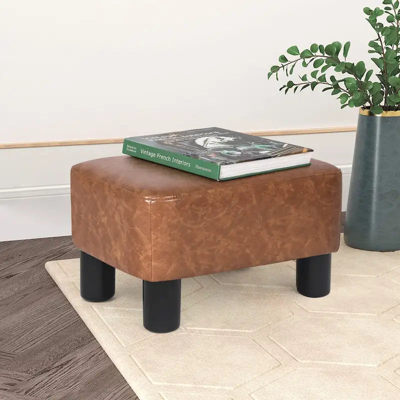 Adeco Small Footstool PU Leather Ottoman Footrest Modern Rectangular