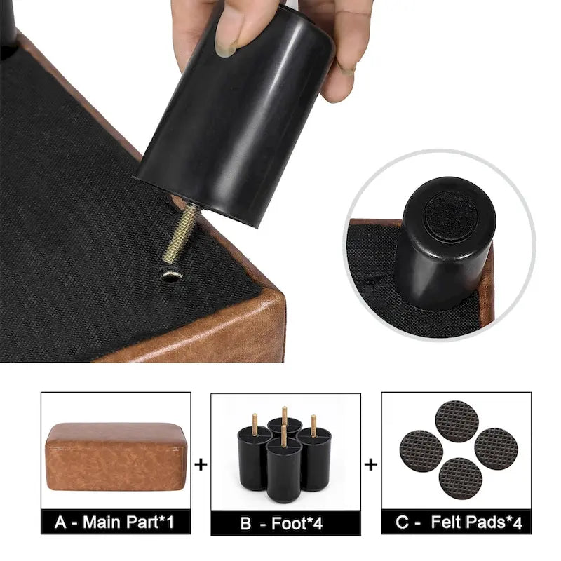 Adeco Small Footstool PU Leather Ottoman Footrest Modern Rectangular