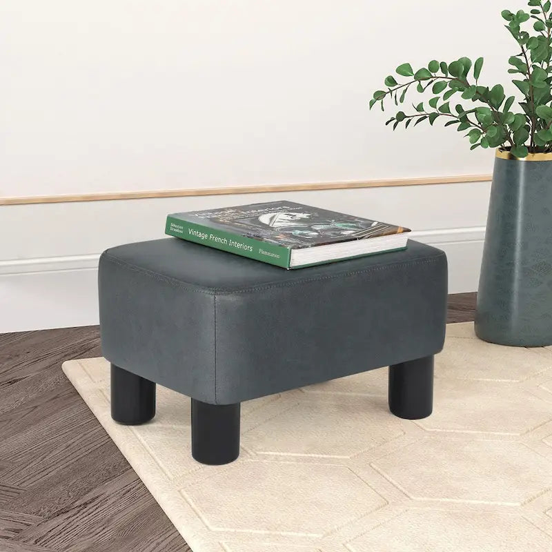 Adeco Small Footstool PU Leather Ottoman Footrest Modern Rectangular