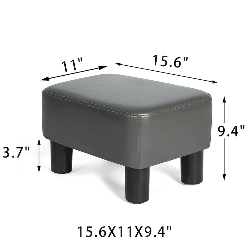 Adeco Small Footstool PU Leather Ottoman Footrest Modern Rectangular