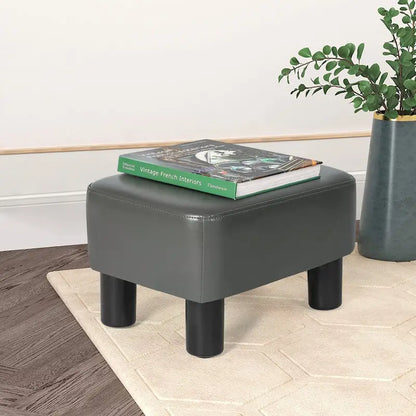 Adeco Small Footstool PU Leather Ottoman Footrest Modern Rectangular