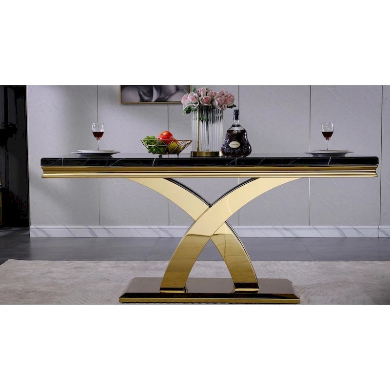 Black Dining Room Table with Polished Gold Metal Legs