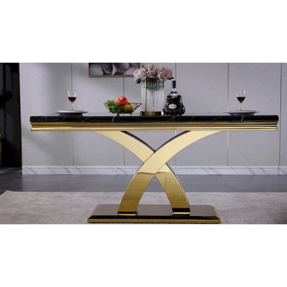 Black Dining Room Table with Polished Gold Metal Legs