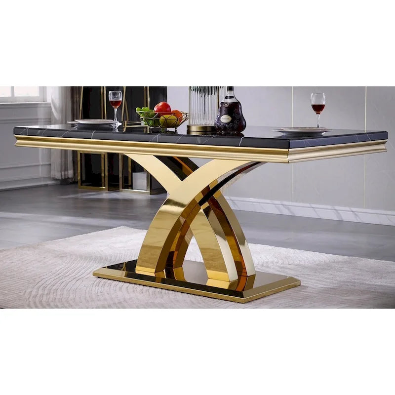 Black Dining Room Table with Polished Gold Metal Legs