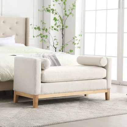 Modern Boucle Upholstered Bedroom Bench With Wood Legs,Entryway Bench
