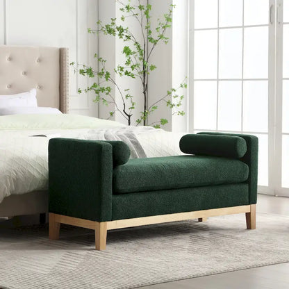 Modern Boucle Upholstered Bedroom Bench With Wood Legs,Entryway Bench