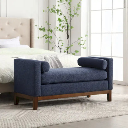 Modern Boucle Upholstered Bedroom Bench With Wood Legs,Entryway Bench