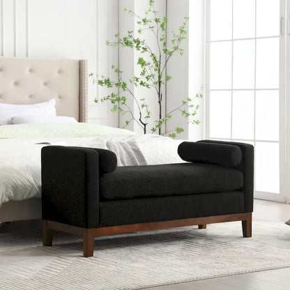 Modern Boucle Upholstered Bedroom Bench With Wood Legs,Entryway Bench