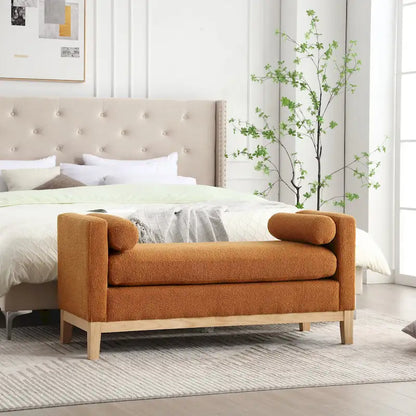 Modern Boucle Upholstered Bedroom Bench With Wood Legs,Entryway Bench