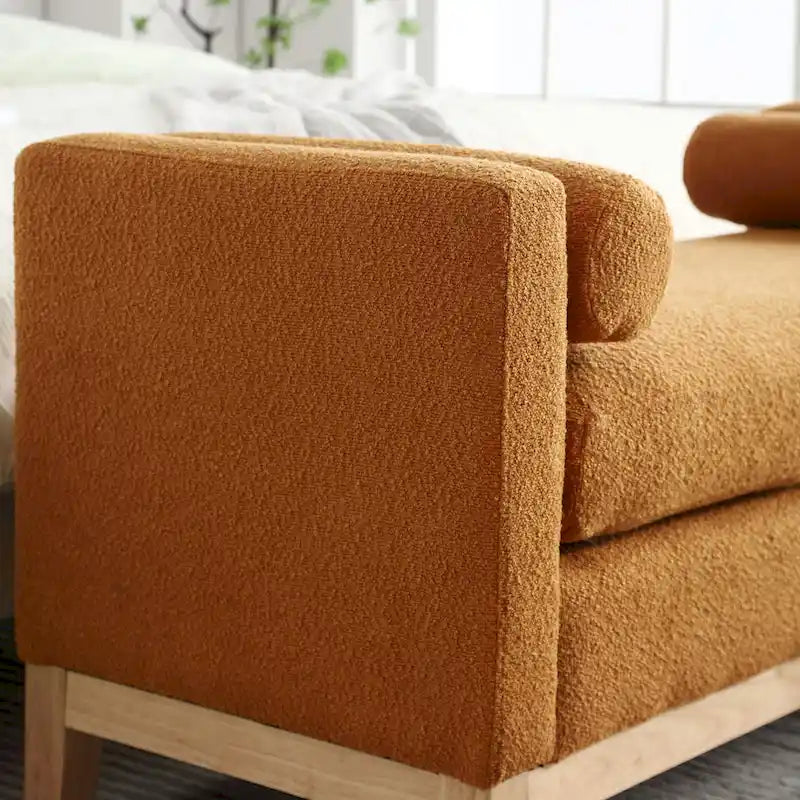 Modern Boucle Upholstered Bedroom Bench With Wood Legs,Entryway Bench