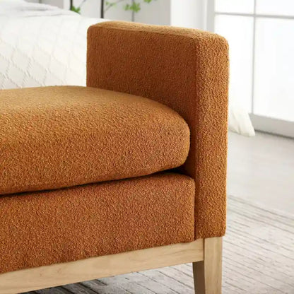 Modern Boucle Upholstered Bedroom Bench With Wood Legs,Entryway Bench