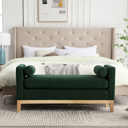 Modern Boucle Upholstered Bedroom Bench With Wood Legs,Entryway Bench