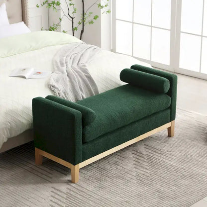 Modern Boucle Upholstered Bedroom Bench With Wood Legs,Entryway Bench