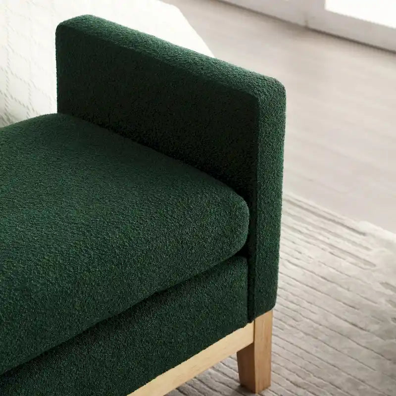 Modern Boucle Upholstered Bedroom Bench With Wood Legs,Entryway Bench