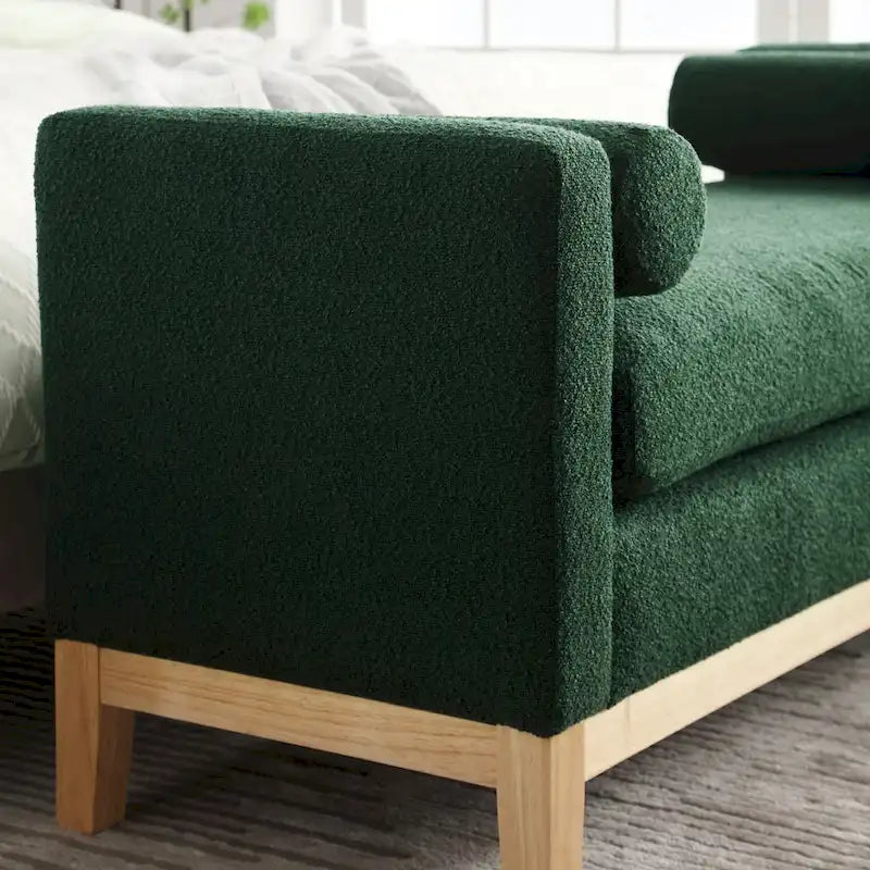 Modern Boucle Upholstered Bedroom Bench With Wood Legs,Entryway Bench