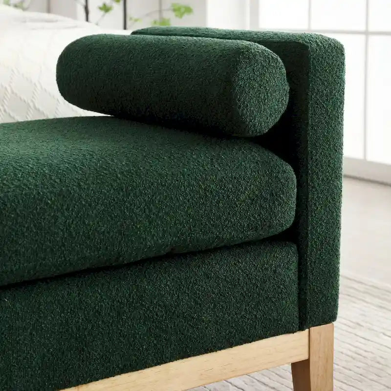 Modern Boucle Upholstered Bedroom Bench With Wood Legs,Entryway Bench