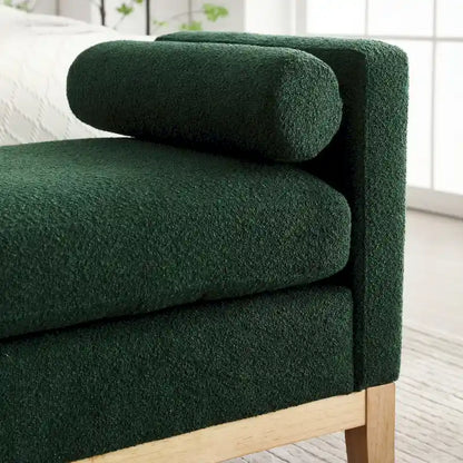 Modern Boucle Upholstered Bedroom Bench With Wood Legs,Entryway Bench