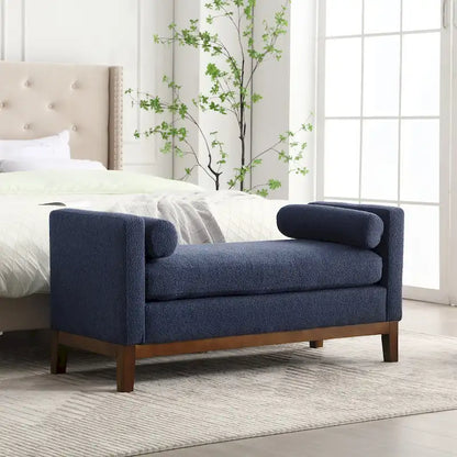 Modern Boucle Upholstered Bedroom Bench With Wood Legs,Entryway Bench