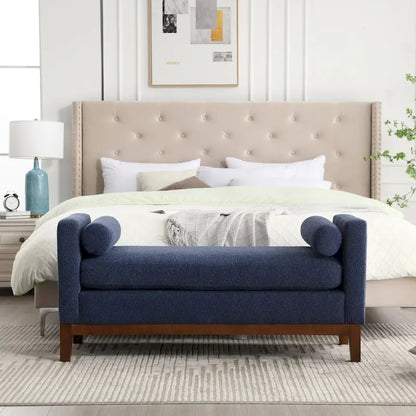 Modern Boucle Upholstered Bedroom Bench With Wood Legs,Entryway Bench