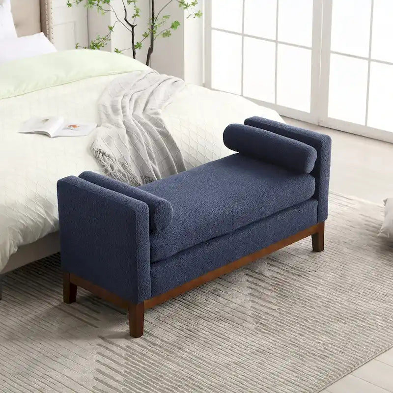 Modern Boucle Upholstered Bedroom Bench With Wood Legs,Entryway Bench