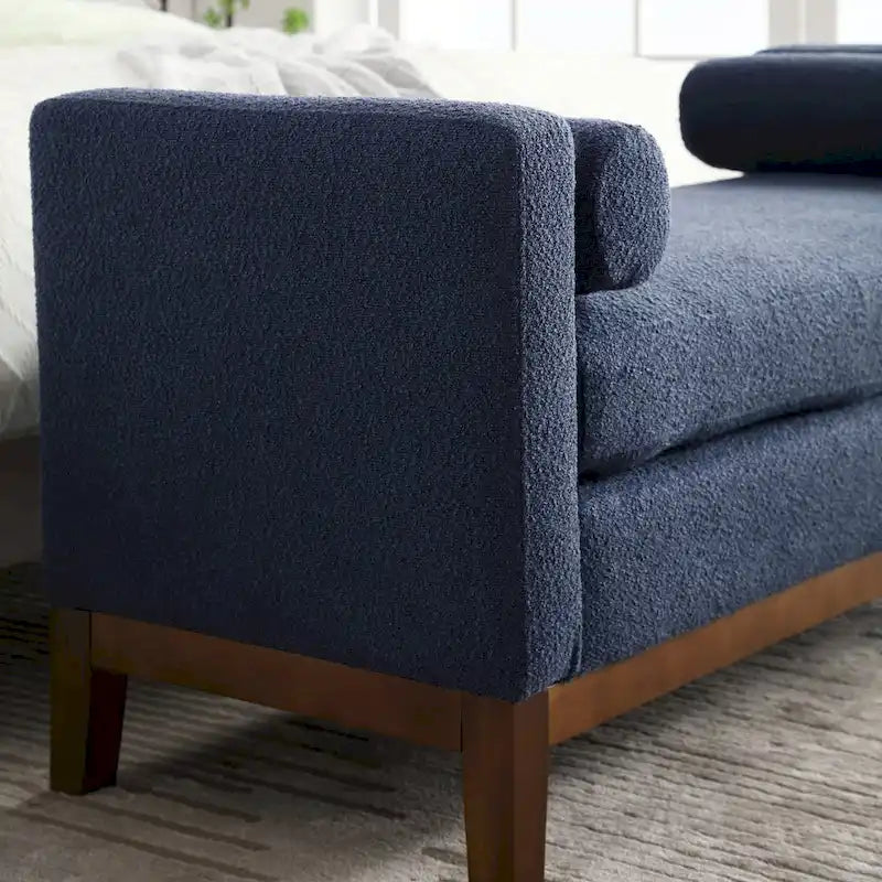 Modern Boucle Upholstered Bedroom Bench With Wood Legs,Entryway Bench