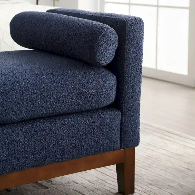 Modern Boucle Upholstered Bedroom Bench With Wood Legs,Entryway Bench