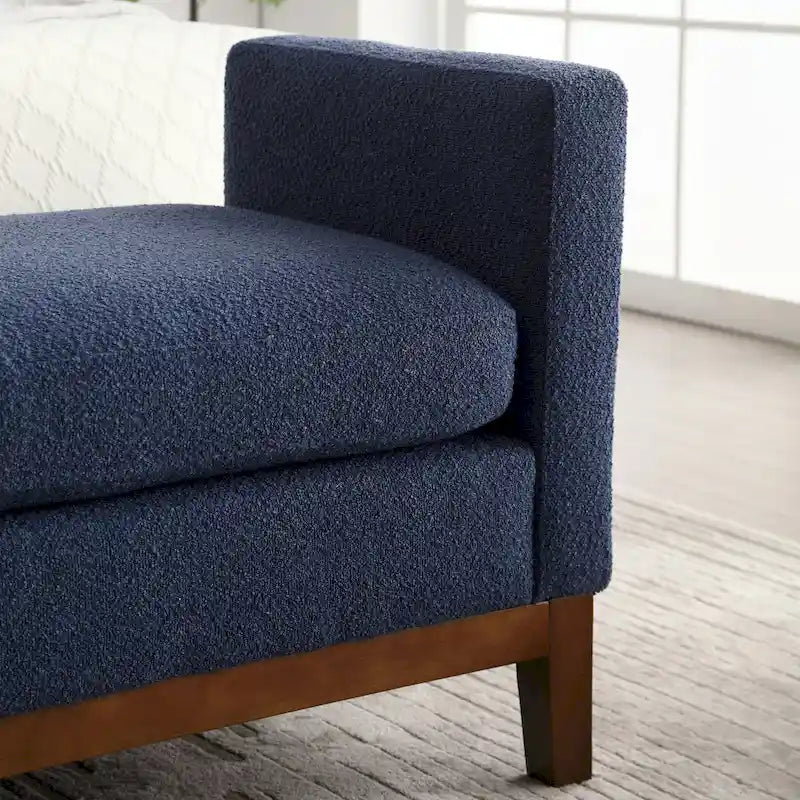 Modern Boucle Upholstered Bedroom Bench With Wood Legs,Entryway Bench