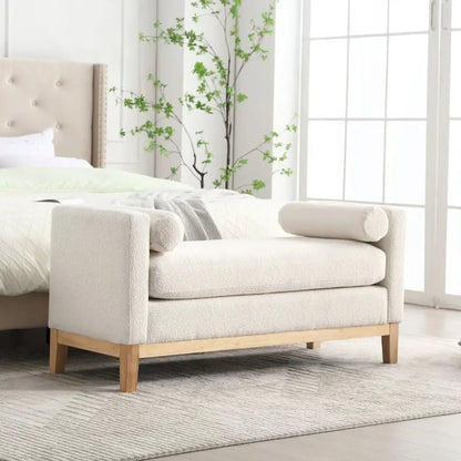 Modern Boucle Upholstered Bedroom Bench With Wood Legs,Entryway Bench