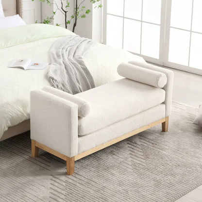 Modern Boucle Upholstered Bedroom Bench With Wood Legs,Entryway Bench
